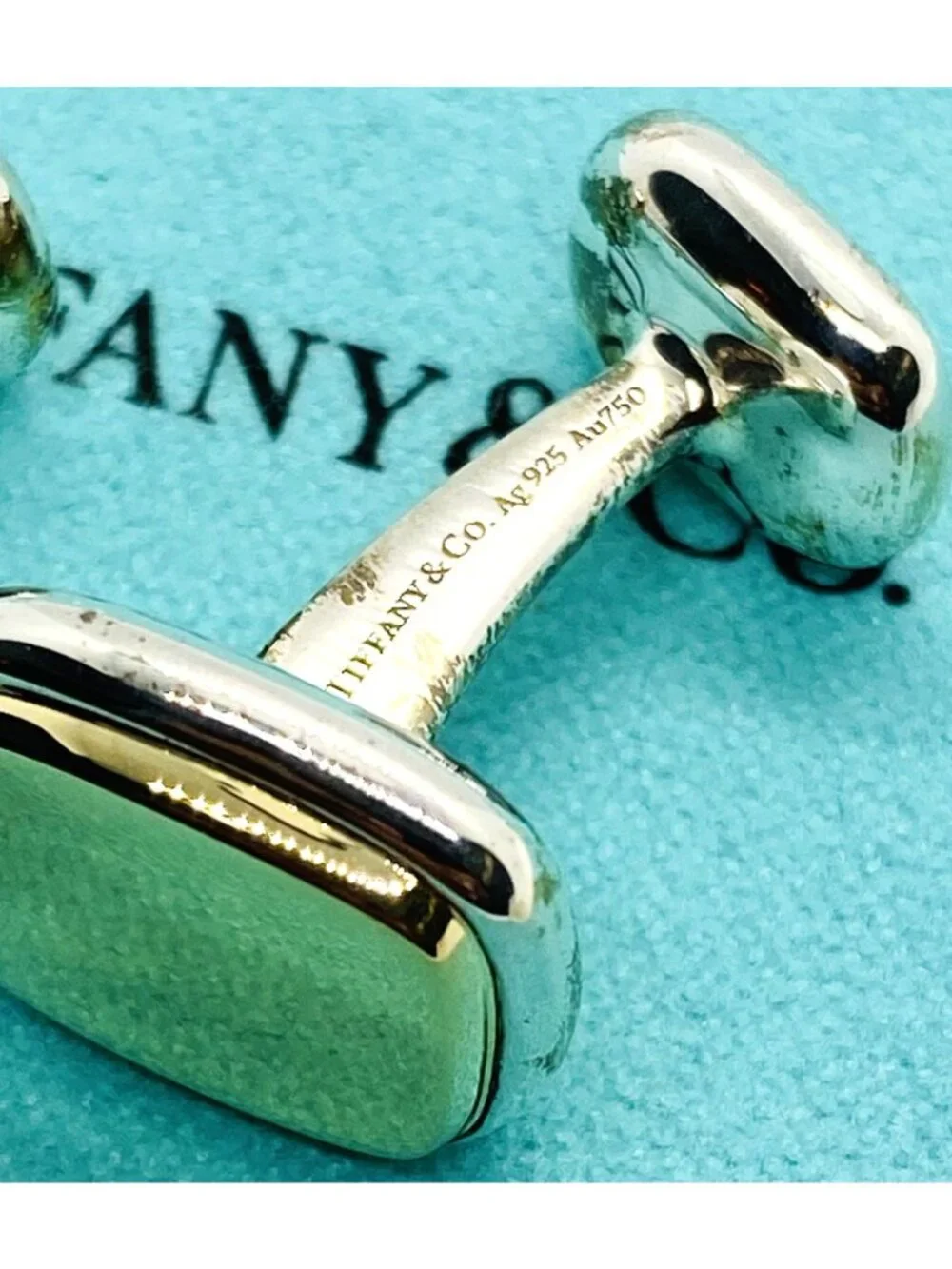 Tiffany & Co Sterling Silver 925 18K Cushion Cufflinks